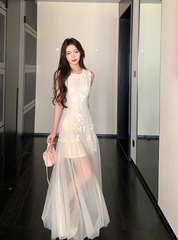Elegant Jewel Sheath Evening Dresses, White Tulle Birthday Dresses DP2996