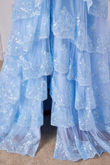 Fairy Off the Shoulder Light Blue Ruffles Prom Dress Party Gown Evening Dresses DP299
