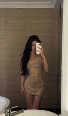 Sexy Bodycon Champagne Short Prom Dresses Halter Neck Birthday Dresses Sleeveless Homecoming Dresses DP3000
