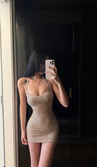 Sexy Bodycon Champagne Short Prom Dresses Halter Neck Birthday Dresses Sleeveless Homecoming Dresses DP3000