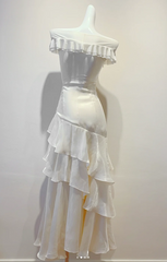 Elegant V-neck Sheath Chiffon Long Prom Dresses White Formal Evening Dresses DP3021