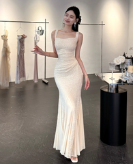 Elegant Straps Mermaid Chiffon Long Prom Dresses, Formal Evening Dresses DP3103