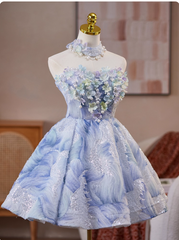 Sweet Strapless A-Line Short Prom Dresses, Blue Homecoming Dresses DP3130