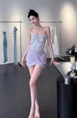 Sexy Strapless Sheath Short Prom Dresses, Purple Homecoming Dresses DP3134
