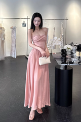 Elegant Strapless Sheath Chiffon Long Evening Dresses, Dusty Pink Formal Dresses DP3145