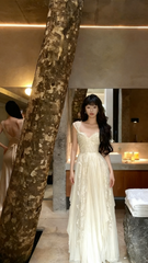 Elegant Sweetheart Sheath Chiffon Long Prom Dresses, Light Champagne Formal Evening Dresses DP3160