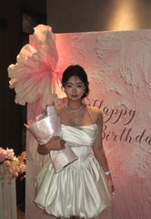 Cute A-Line Satin Birthday Dresses, White Homecoming Dresses DP3175