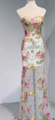 Glam Strapless Sheath Long Prom Dresses Floral Formal Dresses DP3192
