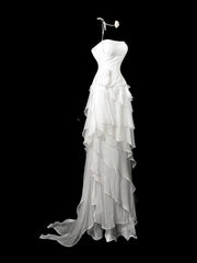 Elegant Strapless Sheath Long Prom Dresses, Chiffon White Evening Gowns DP3219