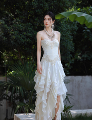 Sweet Sweetheart Neck Sheath Long Evening Dresses Chiffon Party Dresses White Birthday Dresses DP3307