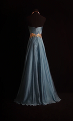 Vintage Sweetheart Neck Sheath Long Prom Dresses Chiffon Pleated Blue Evening Dress Sleeveless Formal Dresses DP3681