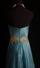 Vintage Sweetheart Neck Sheath Long Prom Dresses Chiffon Pleated Blue Evening Dress Sleeveless Formal Dresses DP3681