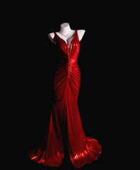Sexy V-neck Mermaid Long Prom Dresses Backless Red Evening Dress Sleeveless Formal Dresses DP3683
