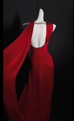 Elegant Jewel Sheath Long Prom Dresses Satin Burgundy Evening Dresses Sleeveless Formal Dresses DP3724