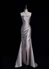 Elegant Spaghetti Strap Sheath Long Prom Dresses Satin Evening Dresses with Slits DP3727