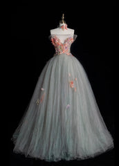 Cute Strapless A-line Long Prom Dresses Tulle Light Green Evening Dresses Sweet 16 Dress DP3729