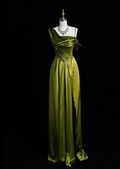 Simple Sheath Long Prom Dresses Satin Green Evening Gown DP3783