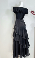 Elegant Off-Shoulder Sheath Long Prom Dresses Black Lady Dress for Special Occasion
