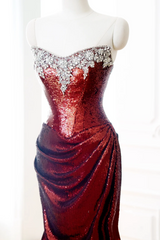 Classy Mermaid Burgundy Sequin Long Evening Gowns Party Dress Evening Dresses DP902