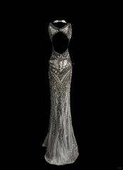 Elegant Glamour Mermaid V Neck Sequin Gray Backless Long Prom Dresses Party Dress Evening Dress DP910