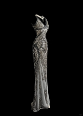Elegant Glamour Mermaid V Neck Sequin Gray Backless Long Prom Dresses Party Dress Evening Dress DP910