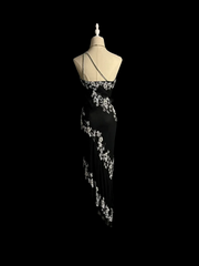 Retro Sheath One Shoulder Black Prom Dresses Evening Gowns Evening Dress DP941