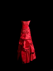 Vintage Mermaid Sweetheart Red Satin Long Prom Dresses Ruffles Evening Gowns Evening Dress DP945