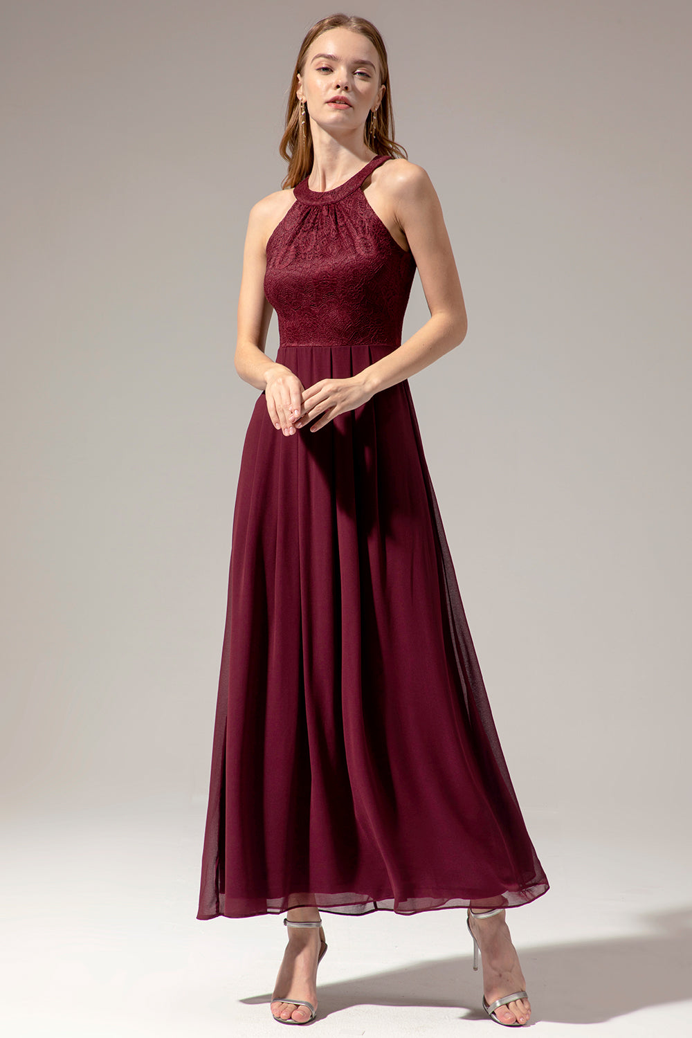 Halter Long Lace Bridesmaid Dress