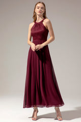 Halter Long Lace Bridesmaid Dress