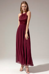 Halter Long Lace Bridesmaid Dress