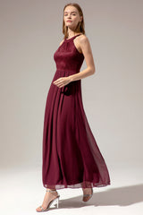 Halter Long Lace Bridesmaid Dress