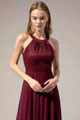 Halter Long Lace Bridesmaid Dress