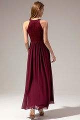 Halter Long Lace Bridesmaid Dress