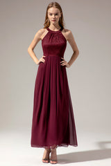 Halter Long Lace Bridesmaid Dress