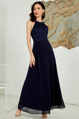 Halter Long Lace Bridesmaid Dress