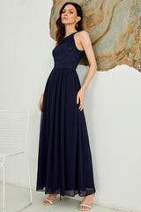 Halter Long Lace Bridesmaid Dress