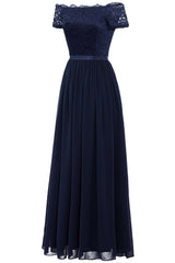 Navy Long Lace Formal Dress