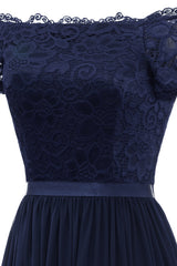 Navy Long Lace Formal Dress