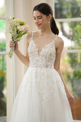 A-Line Ankle Length Lace Tulle Wedding Dress CW3316