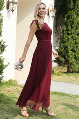 Burgundy Lace Chiffon Bridesmaid Dress