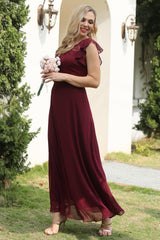 Burgundy Lace Chiffon Bridesmaid Dress