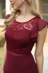 Burgundy Lace Chiffon Bridesmaid Dress