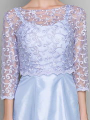 Mother of the Bride Dress Convertible Dress Bateau Neck Knee Length Lace Taffeta Length Sleeve with Lace