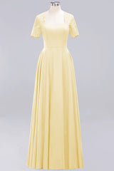 Long A-Line Sweetheart Lace Chiffon Bridesmaid Dresses with Cap Sleeves