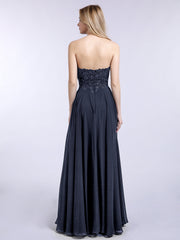 Strapless Chiffon with Appliqued Gown Dark Navy