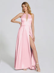 Halter Soft Satin Party Dresses