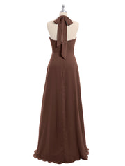 V Neckline Chiffon Dress with Bow Straps Chocolate