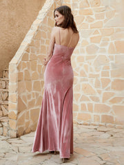 Cowl Neck Mermaid Velvet Gown Dusty Rose