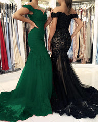 Tulle Appliques Mermaid Prom Dresses Off Shoulder