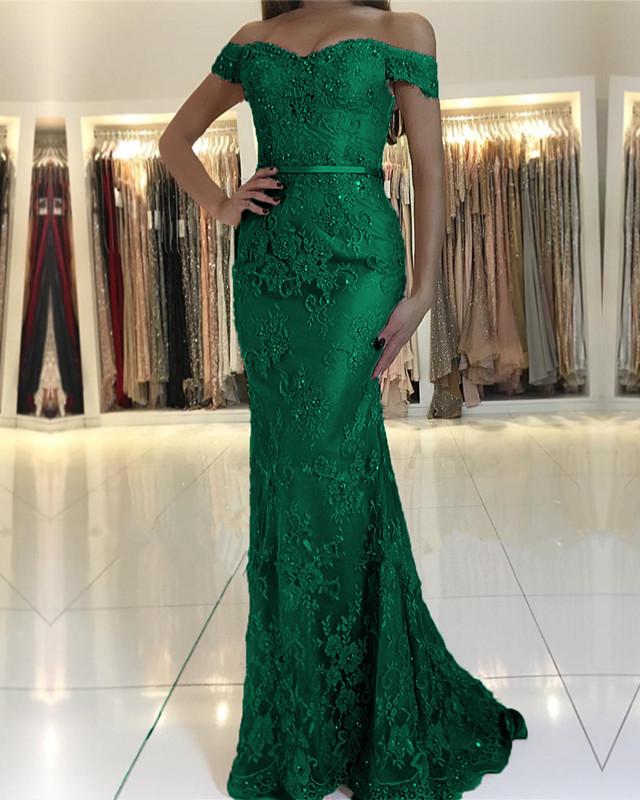 Elegant Mermaid Lace Prom Evening Dresses Off The Shoulder